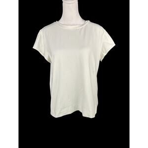 Chico's 2 L Crew Neck Cap Sleeve Top Tee White Nylon Spandex Layering Staple